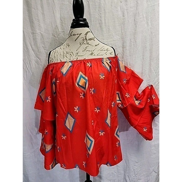 Geo, Aztec Boho Print Off Shoulder Blouse XL - Picture 2 of 9